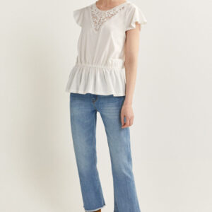 חולצה שילוב תחרה Springfield נשים (Sleeveless V-neck Blouse)