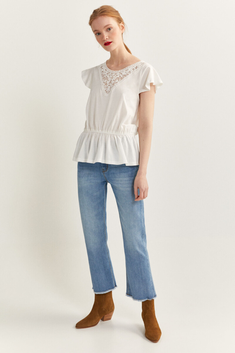 חולצה שילוב תחרה Springfield נשים (Sleeveless V-neck Blouse)