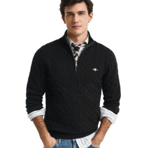 סווטשרט חצי רוכסן Gant לגברים (Cotton Cable Knit Half-Zip)